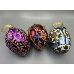 Joan Rivers Classic Collection Set of 3 Eggs Jeweled Ornaments  Purple Red Blue